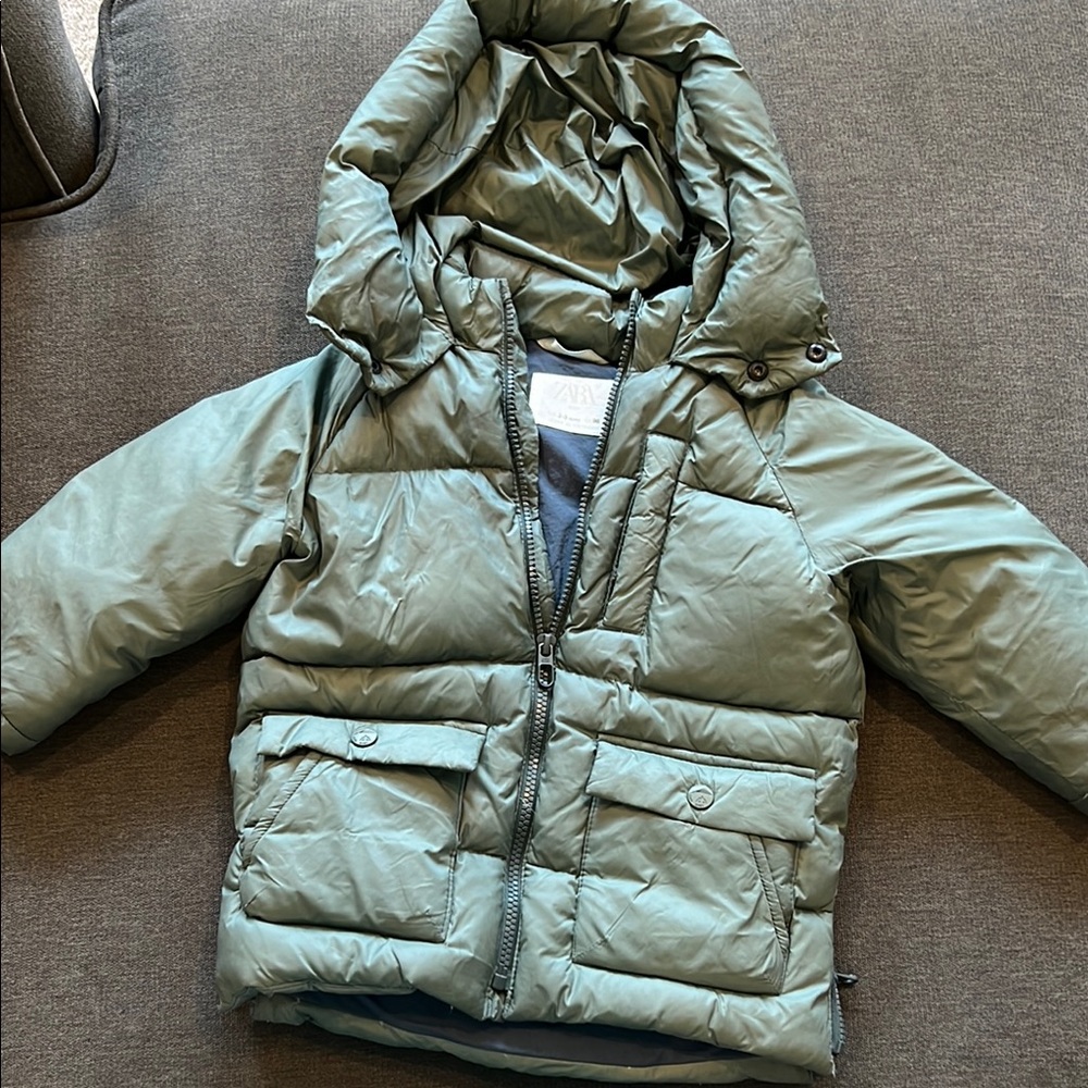 Green Puffer Jacket with Hood